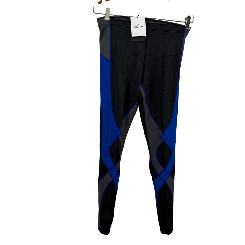 CW-X Tights Mens Small Black Blue Stabilyx Compression Running 225809A NWT